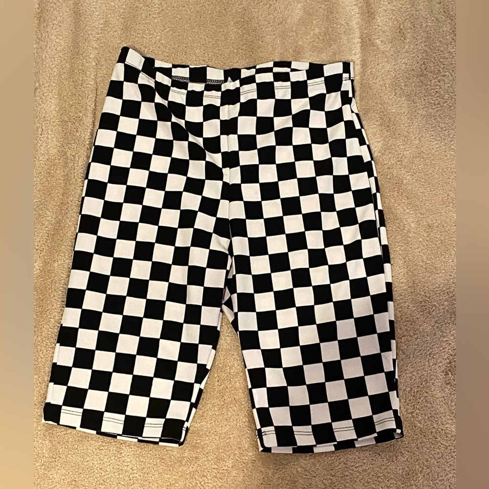 Fashion Nova Black & White Checkered Biker Shorts 🏁